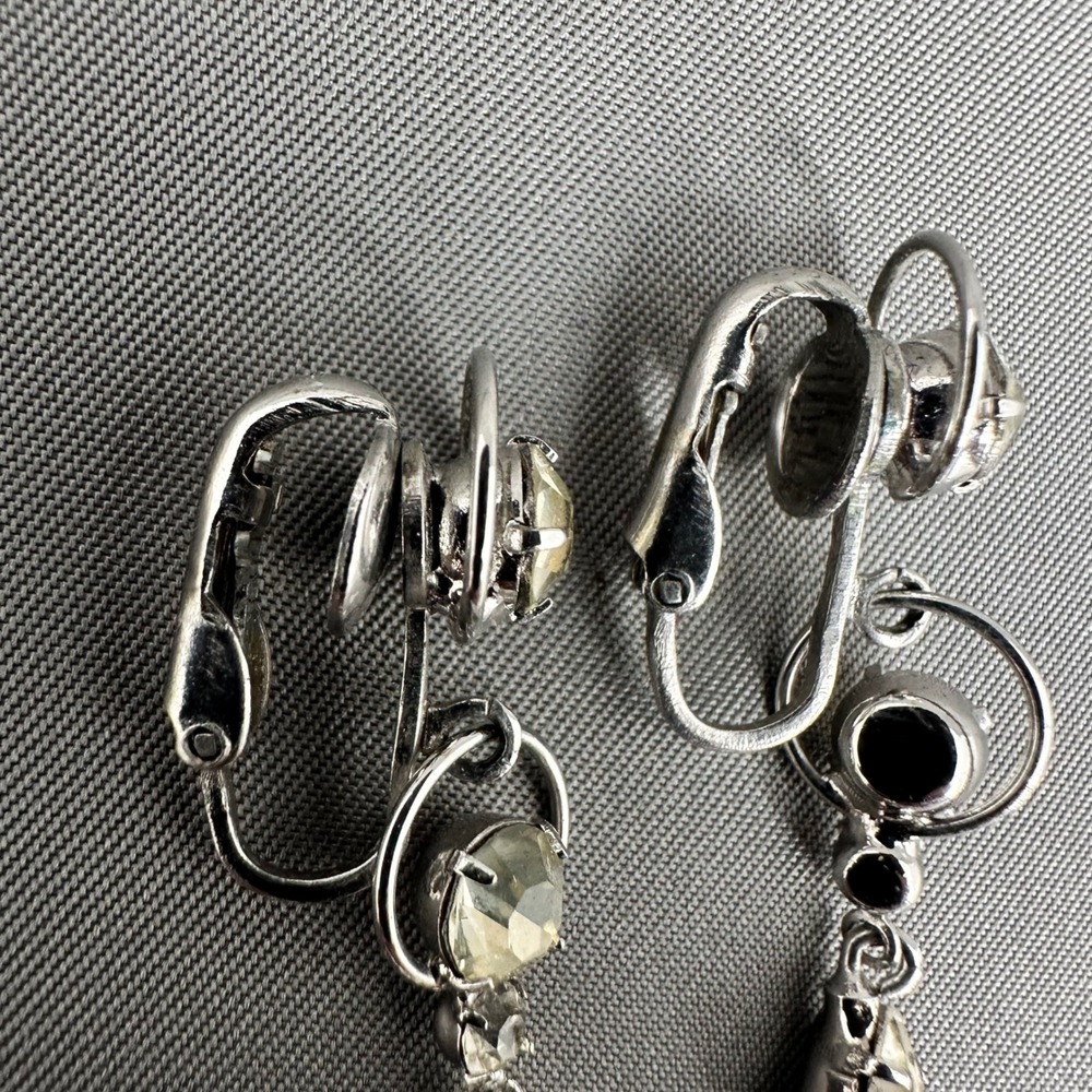 Vintage‎ Gatsby Clear Rhinestone Chandelier Clip On Drop Earrings Statement - Picture 2 of 7